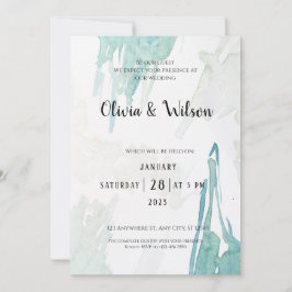 緑ミニマル水色結婚式招待状 招待状