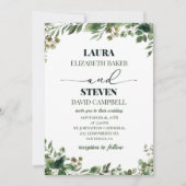 緑ミニマル色のエレガントな結婚式 招待状 (正面)