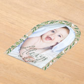 緑ミニマル色の写真の誕生発表の追加 アクリル招待状 (レイダウン)