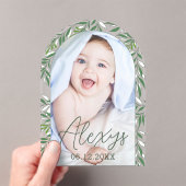 緑ミニマル色の写真の誕生発表の追加 アクリル招待状 (インサイチュ (ポータブル))