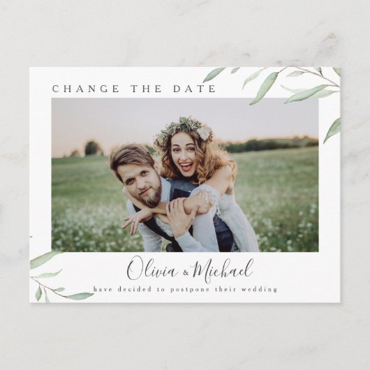 緑ミニマル色の写真は延期された日付を変更 ポストカード (正面)