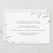 緑ミニマル色の写真は延期された日付を変更 招待状 (裏面)