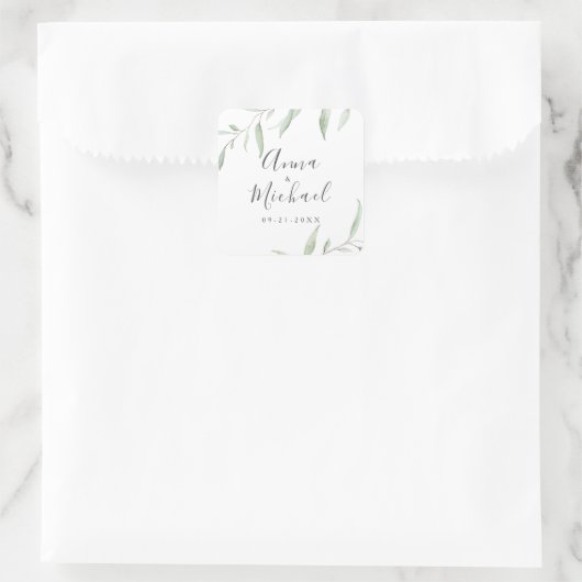 緑ミニマル色の素朴な結婚式の引き出物 スクエアシール (バッグ)