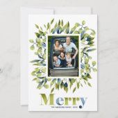 緑メリーの青い葉のクリスマスフォト シーズンカード (正面)