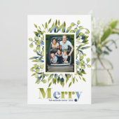緑メリーの青い葉のクリスマスフォト シーズンカード (スタンド正面)