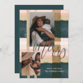 緑メリーモダンとピンクの格子模様の二枚の写真 シーズンカード (正面/裏面)