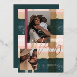 緑メリーモダンとピンクの格子模様の二枚の写真 箔シーズンカード