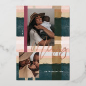 緑メリーモダンとピンクの格子模様の二枚の写真 箔シーズンカード (正面)