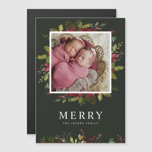 緑メリー色 |磁気ホリデーフォトカード (正面/裏面)