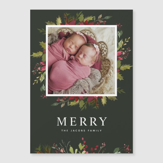 緑メリー色 |磁気ホリデーフォトカード (正面)