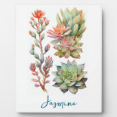 緑モダンとサンゴの水彩多肉植物 フォトプラーク (正面)