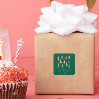 緑モダンとシンプルのエレガントクリスマスツリー スクエアシール