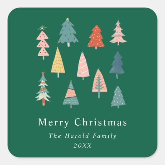 緑モダンとシンプルのエレガントクリスマスツリー スクエアシール (正面)