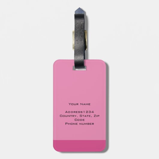 緑モダンとピンクのストライプモノグラム ラゲッジタグ (裏面縦)