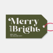 緑モダンと明メリーるい贈り物ラベル ギフトタグ (正面(横))