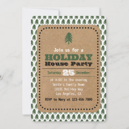 緑モダンと白のクリスマスツリー招待状