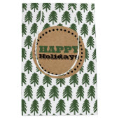 緑モダンと白のクリスマスツリー文字 ミディアムペーパーバッグ (正面)