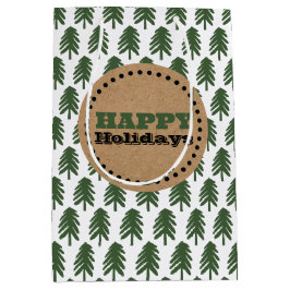 緑モダンと白のクリスマスツリー文字 ミディアムペーパーバッグ