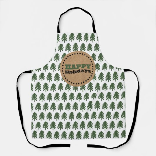 緑モダンと白のクリスマスツリー エプロン (正面)