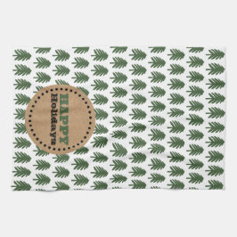 緑モダンと白のクリスマスツリー キッチンタオル