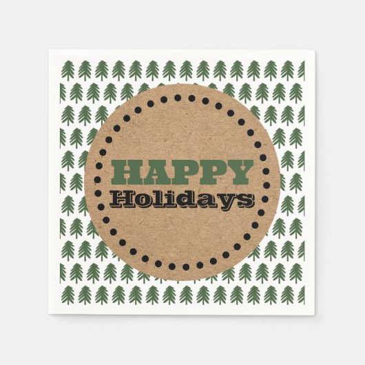 緑モダンと白のクリスマスツリー スタンダードカクテルナプキン (正面)