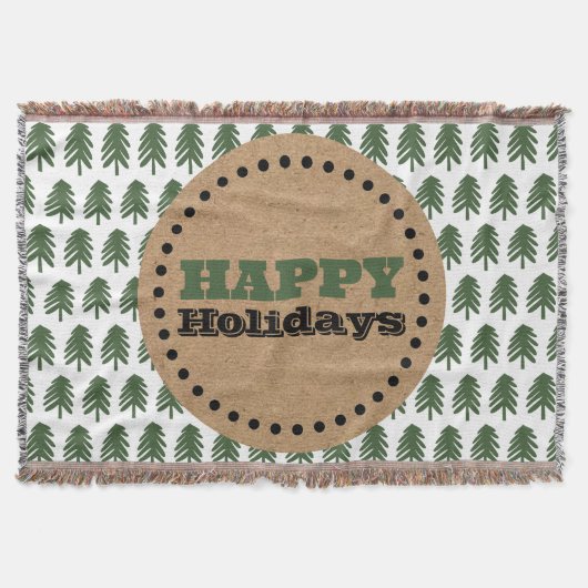 緑モダンと白のクリスマスツリー スローブランケット (正面)