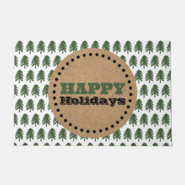 緑モダンと白のクリスマスツリー ドアマット