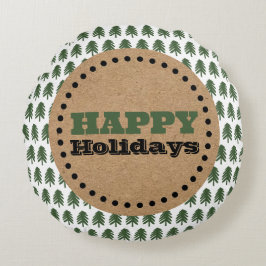 緑モダンと白のクリスマスツリー ラウンドクッション