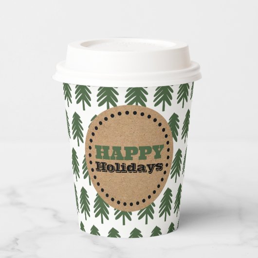 緑モダンと白のクリスマスツリー 紙コップ (左)