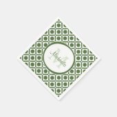 緑モダンと白のジオメトモノグラムのリ名 スタンダードカクテルナプキン (角)