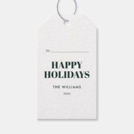 緑モダンと白のハッピーホリデー ギフトタグ