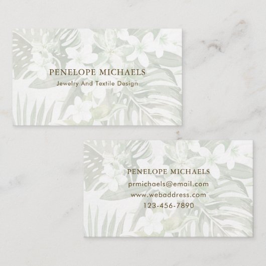 緑モダンと白のパーム葉のビジネスカード 名刺 (正面/裏面)