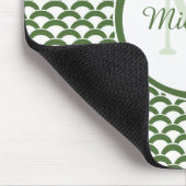 緑モダンと白のホタテのモノグラムと名前 マウスパッド (コーナー)