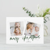 緑モダンと白のメリークリスマスの数々の写真 シーズンカード (スタンド正面)