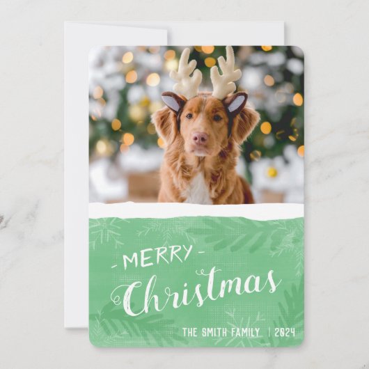 緑モダンと白のメリークリスマス シーズンカード (正面)