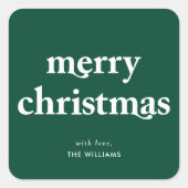 緑モダンと白のメリークリスマス スクエアシール (正面)