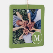 緑モダンと白のモノグラム写真 セラミックオーナメント (右)