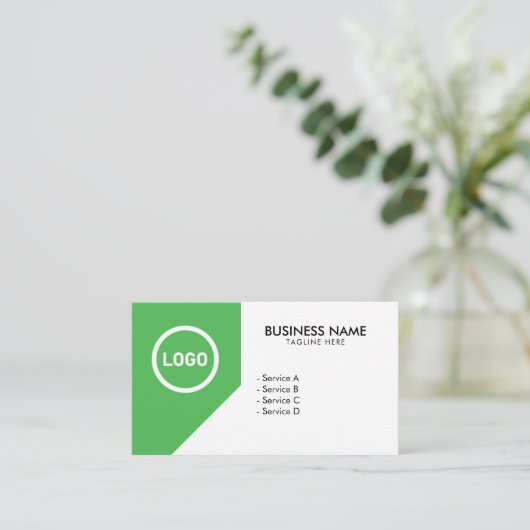 緑モダンと白のロゴの芝生の気に草の切断 名刺 (スタンド正面)