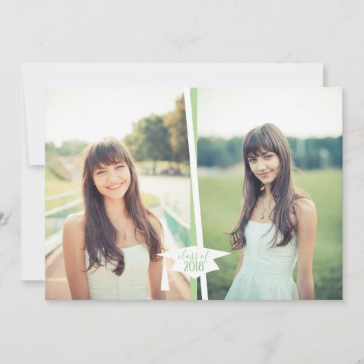 緑モダンと白の卒業写真招待状 招待状 (正面)