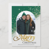 緑モダンと白の輝くクリスマスの写真 シーズンカード (正面)