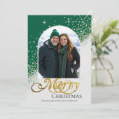 緑モダンと白の輝くクリスマスの写真 シーズンカード (スタンド正面)