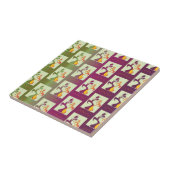 緑モダンと紫のチューリップのカップルのパターン タイル (側面)