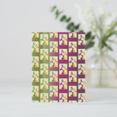 緑モダンと紫のチューリップのカップルのパターン ポストカード (スタンド正面)