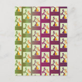 緑モダンと紫のチューリップのカップルのパターン ポストカード (正面)