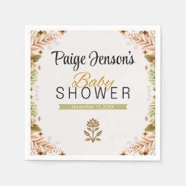 緑モダンと茶色の植物学の赤ちゃんシャワー スタンダードカクテルナプキン