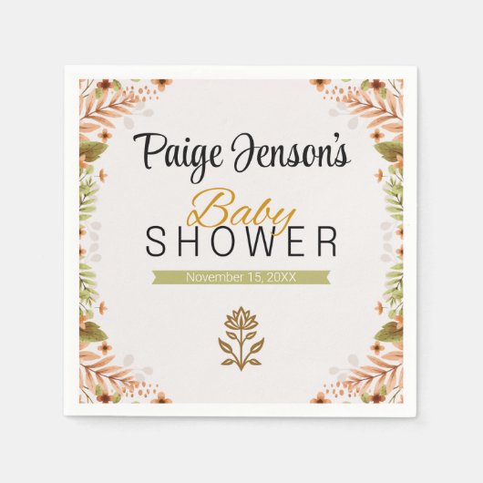 緑モダンと茶色の植物学の赤ちゃんシャワー スタンダードカクテルナプキン (正面)