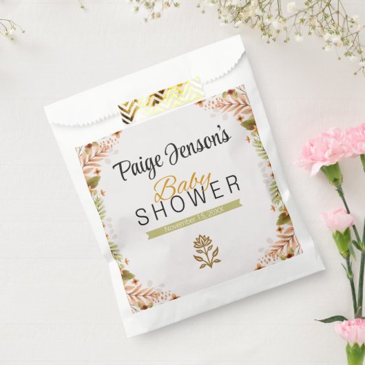 緑モダンと茶色の植物学の赤ちゃんシャワー フェイバーバッグ (封をした状態)
