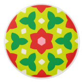 緑モダンと赤の幾何学的フローラの花 セラミックノブ (正面)