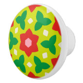 緑モダンと赤の幾何学的フローラの花 セラミックノブ (右)