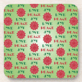 緑モダンと赤の愛、平和、喜び引用文 コースター (正面)